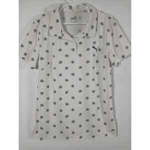 PUMA MATTR Hibiscus Girls Golf Polo Size M White Black Floral Short Sleeve EUC